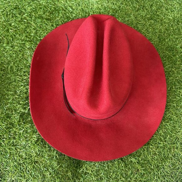 Vtg Wrangler Riata Rodeo Queen Hat 6-7/8 Small Western Cowboy Hat Red Wool USA - Picture 5 of 11